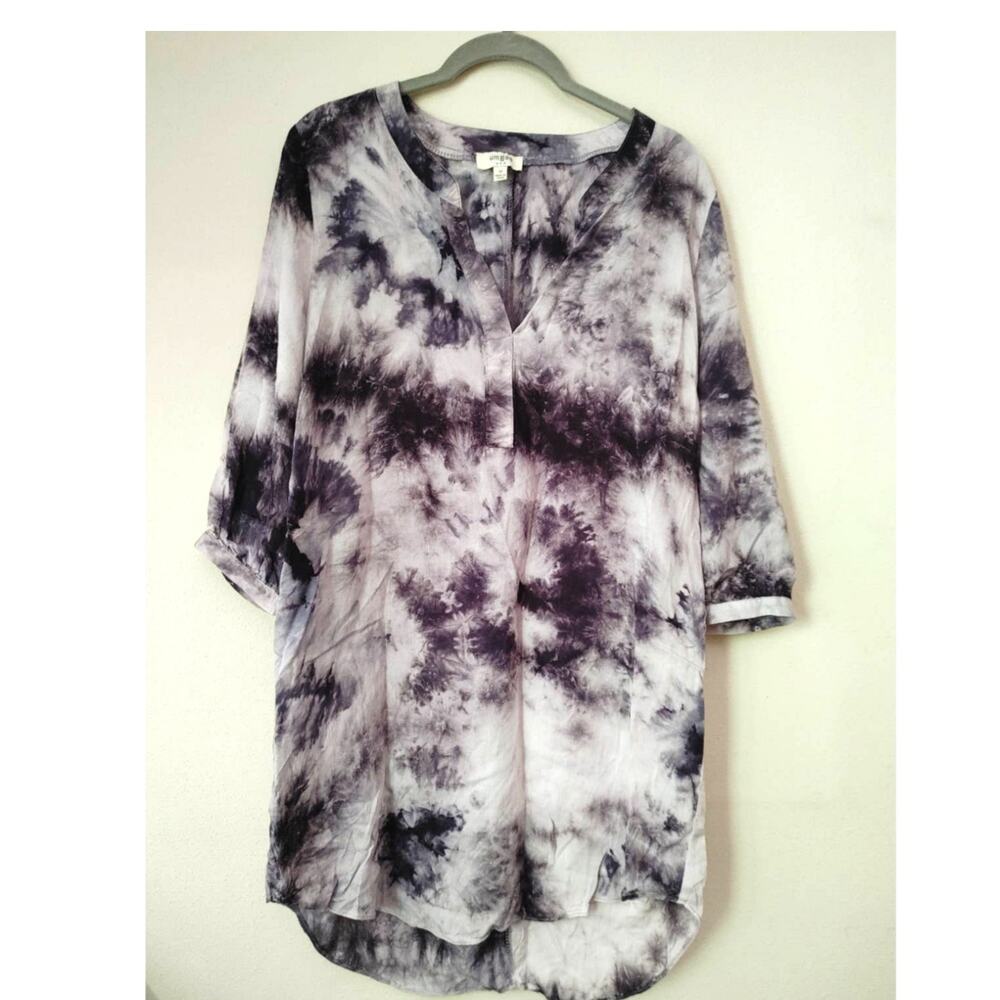 Umgee Tie Dye 3/4 Sleeve Tunic Purple/White Medium